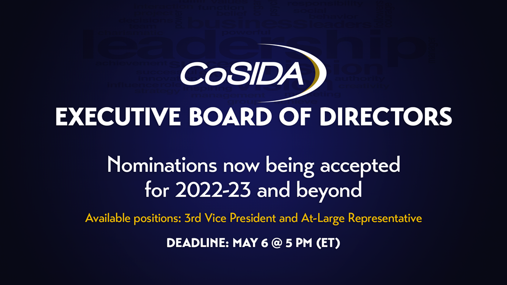 CoSIDA Executive Board Nominations Open For Vacant 2022-23 Third VP and At-Large Positions: Deadline To Apply is May 6